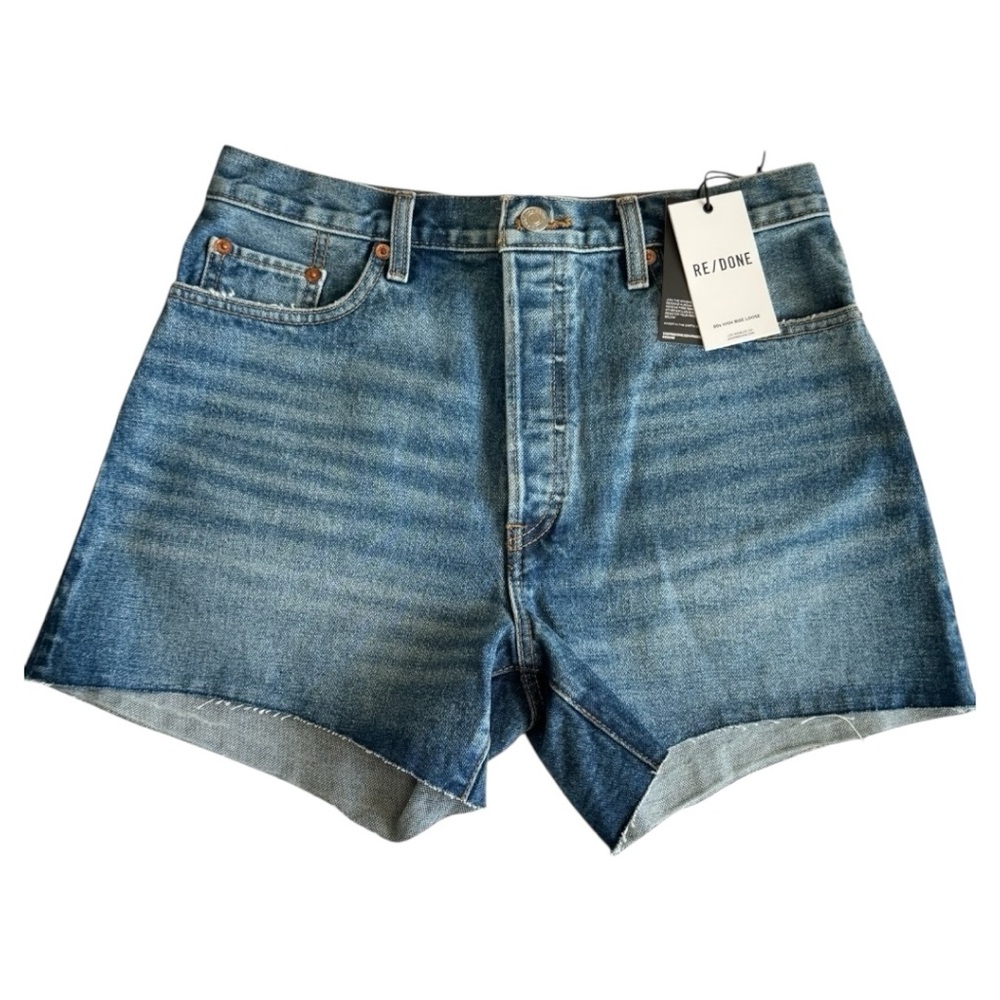 Re/Done 90s Hi Rise Loose Denim Shorts Sizes 28 and 29 NWT Arroyo Wash Raw Hem
